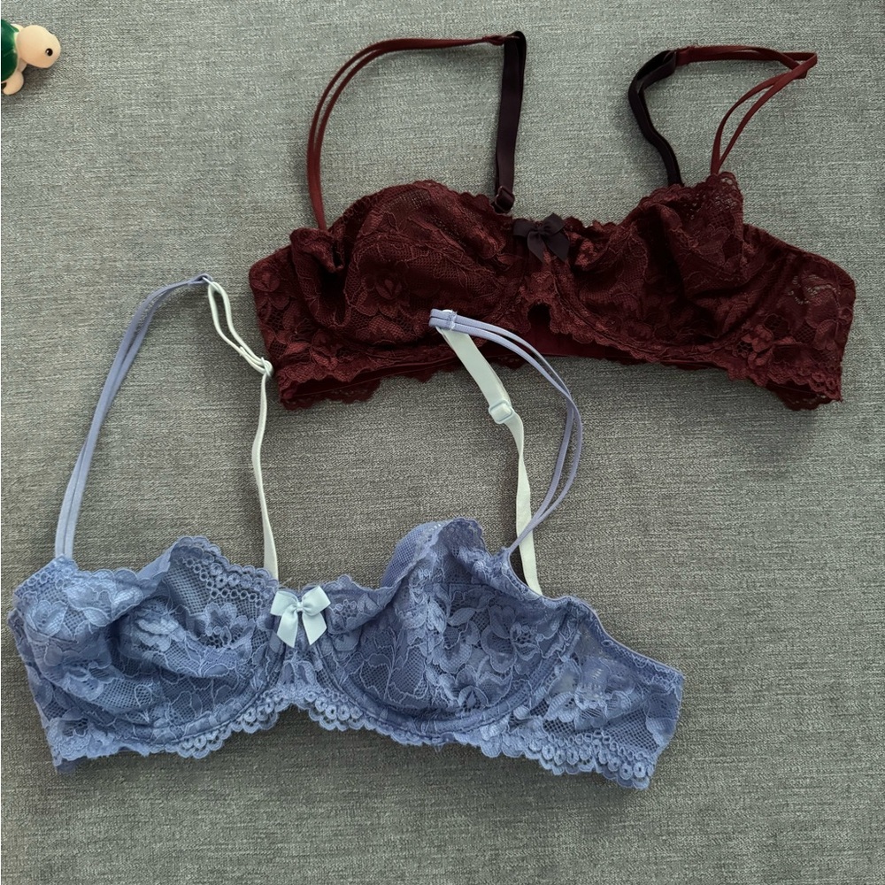 Gilligan & O'Malley Lace Bras Powder Blue and Burgundy